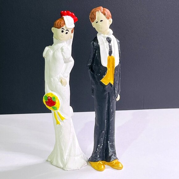 Vintage Bride & Groom Figurines 6" Hand-Painted Ceramic Wedding Cake Topper Coll - Picture 2 of 8